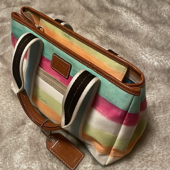 Y2K Coach Watercolor Striped Handbag with Leather Accents - Picture 13 of 16